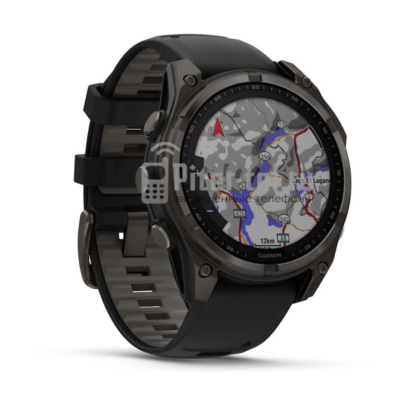 Умные часы Garmin Fenix 8 47mm Sapphire Solar Carbon Grey DLC Titanium с черным ремешком
