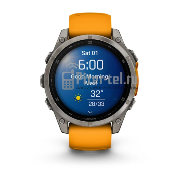 Умные часы Garmin Fenix 8 47mm Amoled Sapphire Lens DLC Титановый с оранжевый ремешком