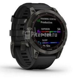 Умные часы Garmin Fenix 7 Sapphire Solar, Титановый черный с черным ремешком