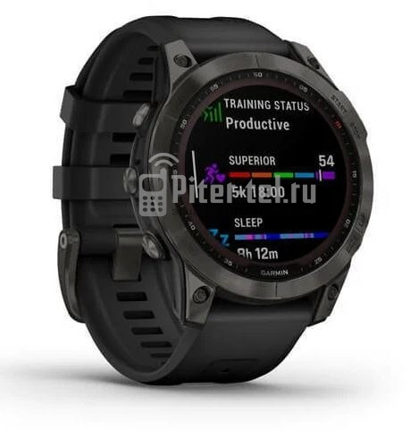 Умные часы Garmin Fenix 7 Sapphire Solar, Титановый черный с черным ремешком
