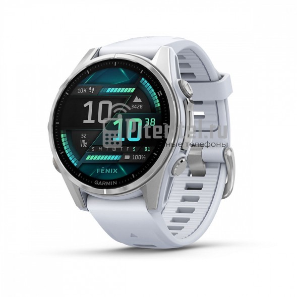 Умные часы Garmin Fenix 8 43mm Amoled Glass lens Silver с белым ремешком